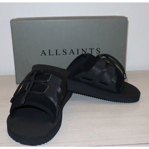 ALLSAINTS 34ZM0293 Men's Sz 10M Black Ryder Suede Drawcord Slide Sandals
